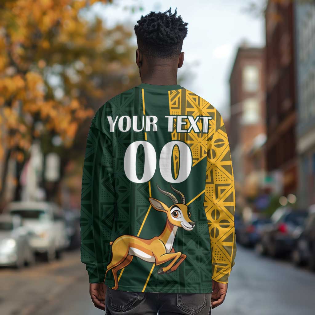 Custom South Africa Springbok Jumping Long Sleeve Shirt With Kente Patterns LT18