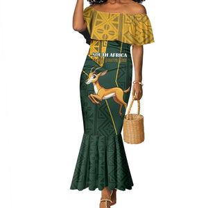 Custom South Africa Springbok Jumping Mermaid Dress With Kente Patterns