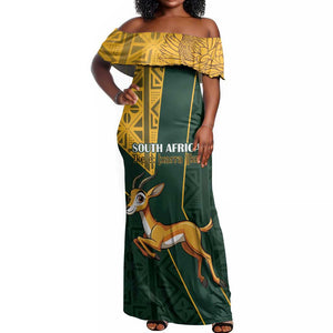 Custom South Africa Springbok Jumping Off Shoulder Maxi Dress With Kente Patterns