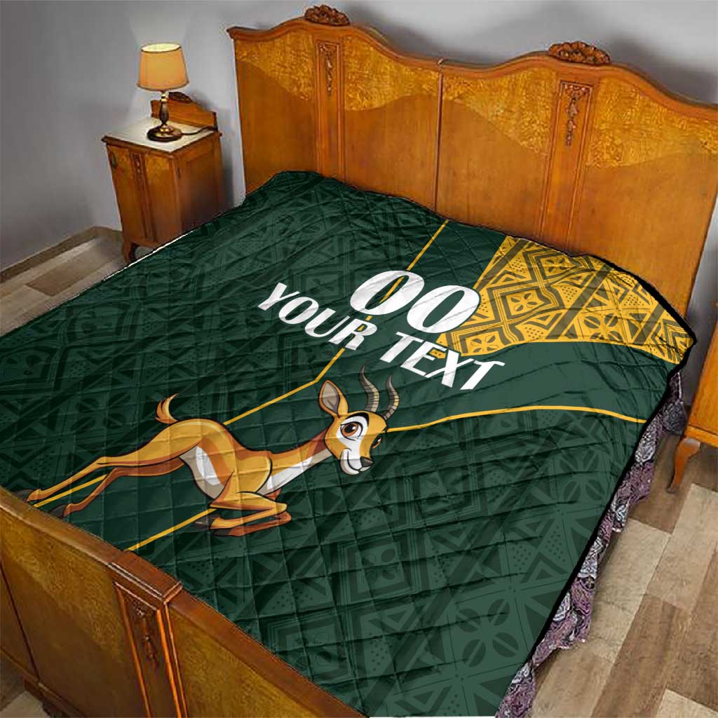 Custom South Africa Springbok Jumping Quilt With Kente Patterns