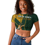 Custom South Africa Springbok Jumping Raglan Cropped T shirt With Kente Patterns