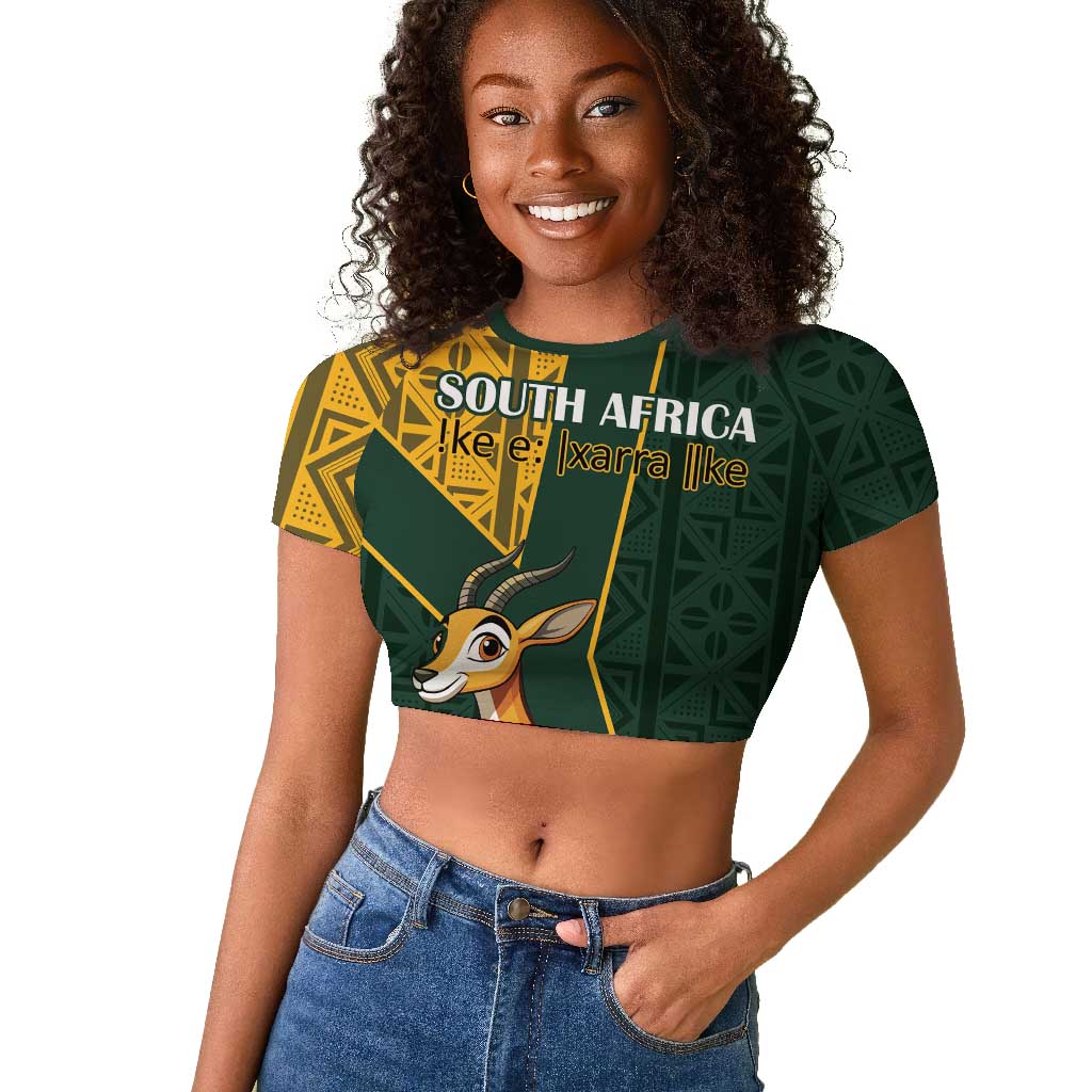 Custom South Africa Springbok Jumping Raglan Cropped T shirt With Kente Patterns