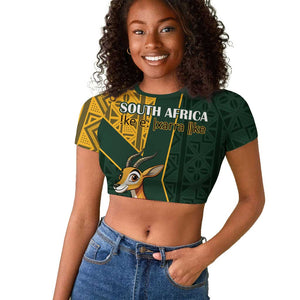 Custom South Africa Springbok Jumping Raglan Cropped T shirt With Kente Patterns