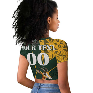 Custom South Africa Springbok Jumping Raglan Cropped T shirt With Kente Patterns