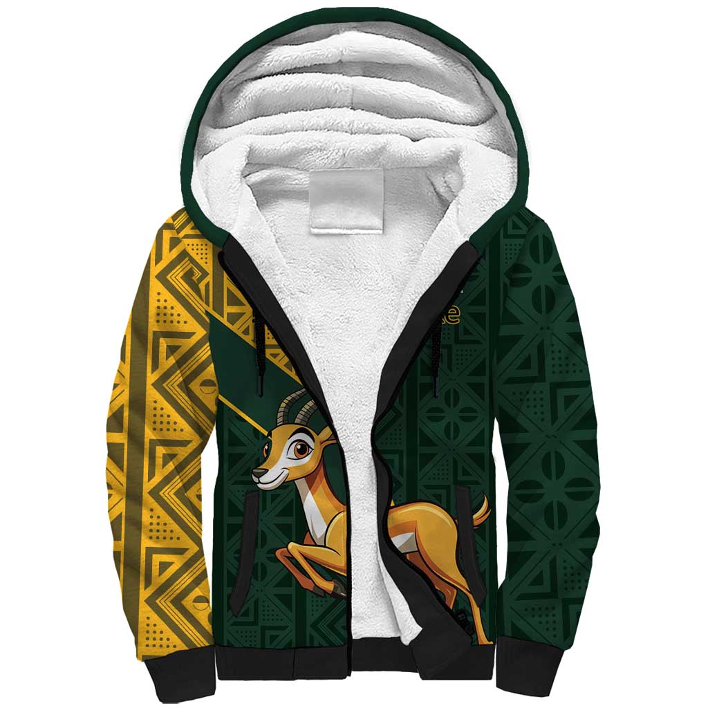 Custom South Africa Springbok Jumping Sherpa Hoodie With Kente Patterns ...