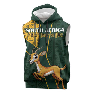 Custom South Africa Springbok Jumping Sleeveless Hoodie With Kente Patterns - African Pride