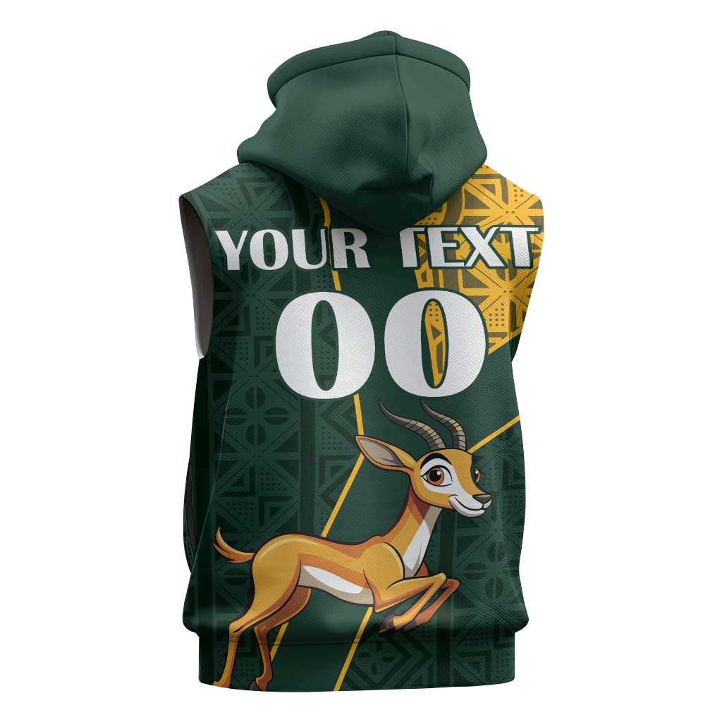 Custom South Africa Springbok Jumping Sleeveless Hoodie With Kente Patterns - African Pride