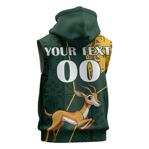 Custom South Africa Springbok Jumping Sleeveless Hoodie With Kente Patterns - African Pride