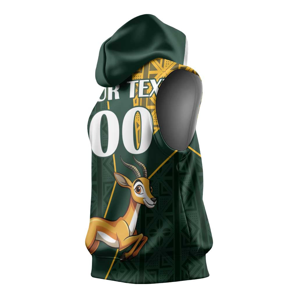 Custom South Africa Springbok Jumping Sleeveless Hoodie With Kente Patterns - African Pride