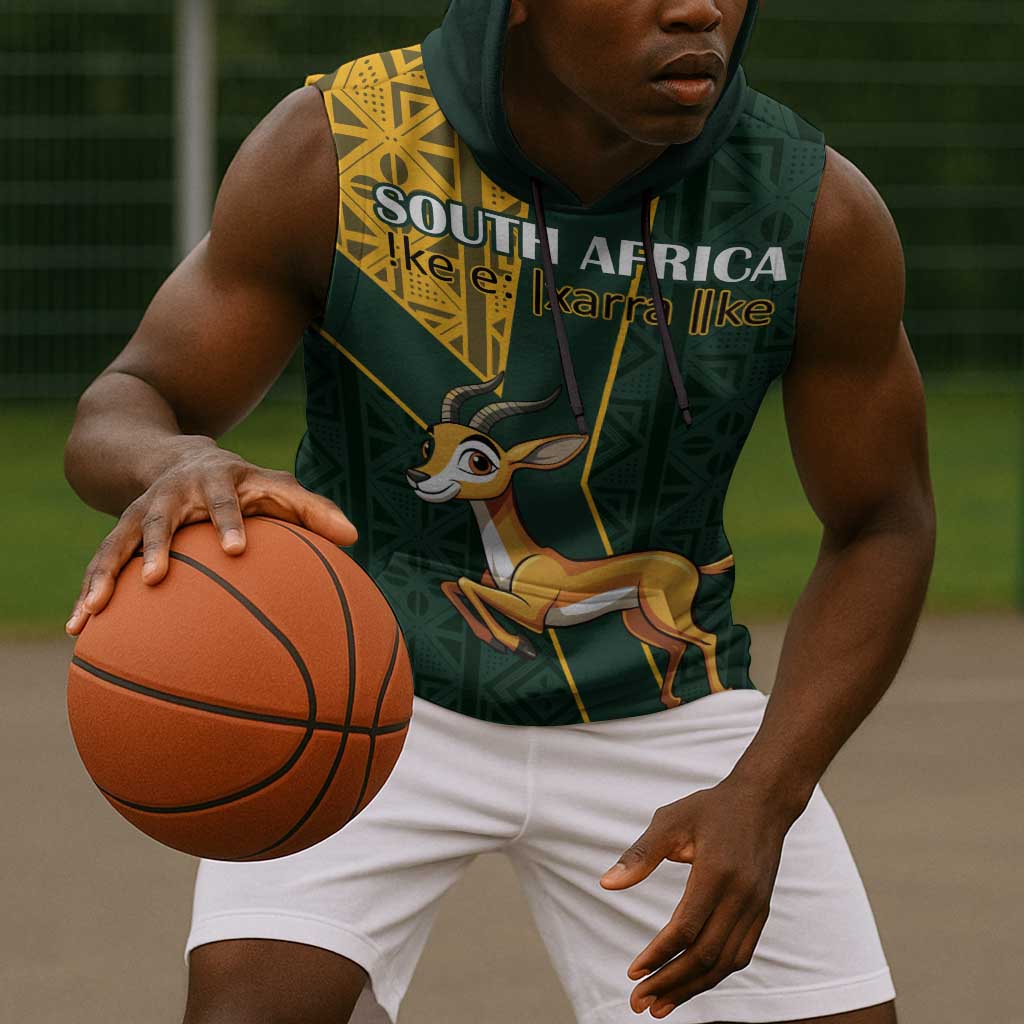 Custom South Africa Springbok Jumping Sleeveless Hoodie With Kente Patterns - African Pride