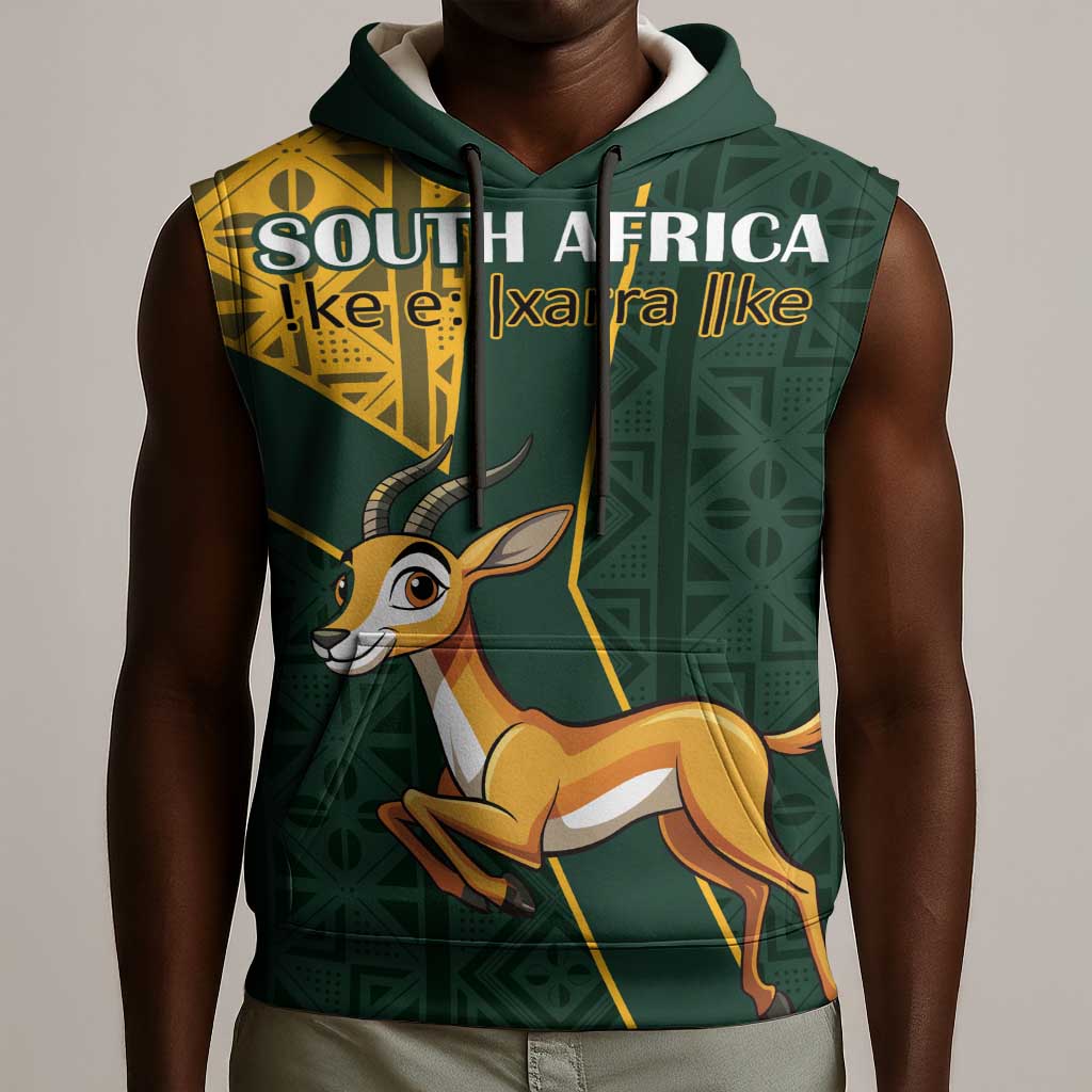 Custom South Africa Springbok Jumping Sleeveless Hoodie With Kente Patterns - African Pride