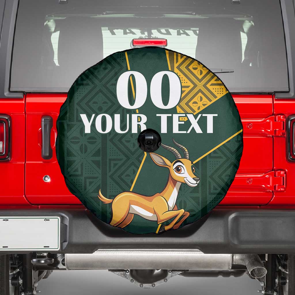 Custom South Africa Springbok Jumping Spare Tire Cover With Kente Patterns