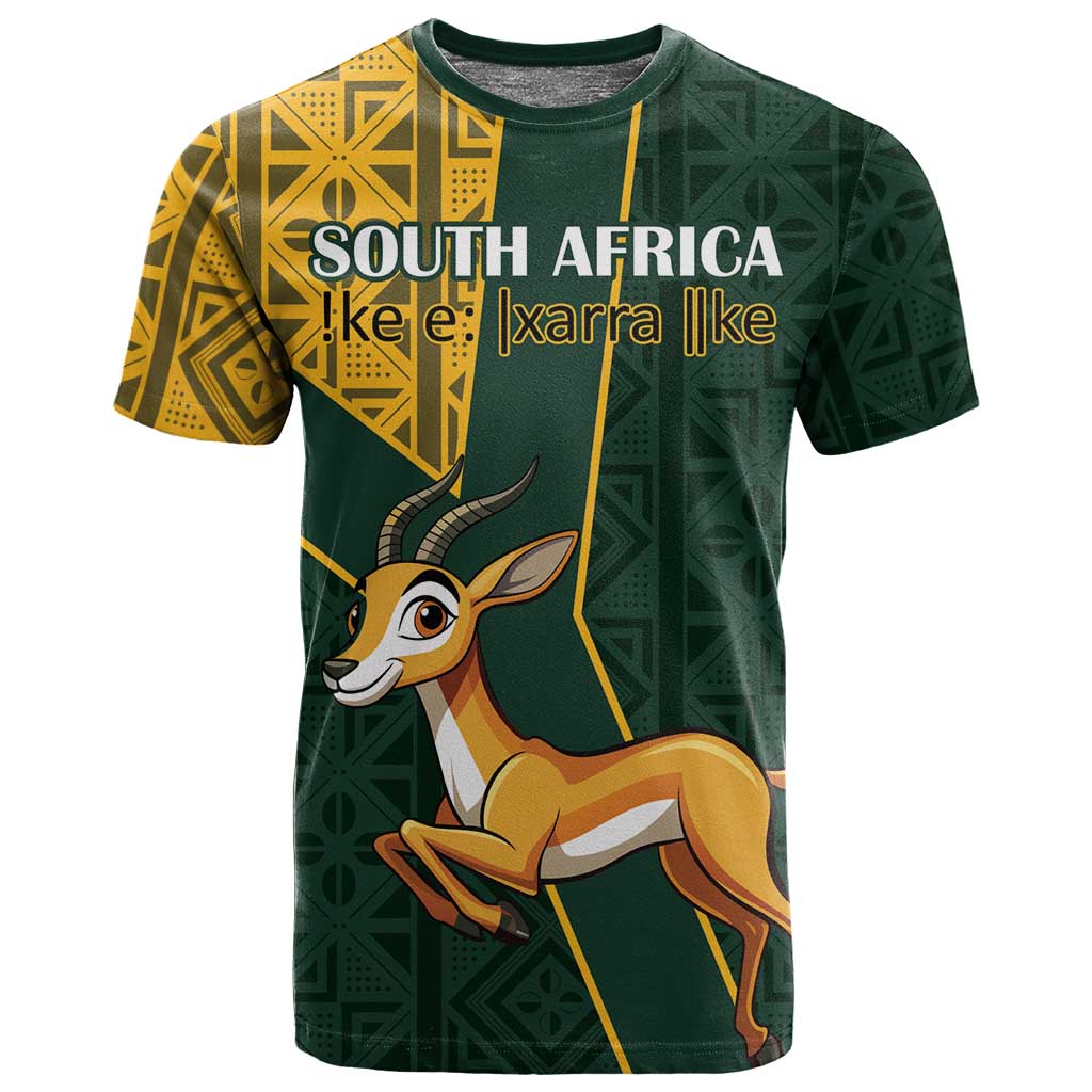 Custom South Africa Springbok Jumping T shirt With Kente Patterns