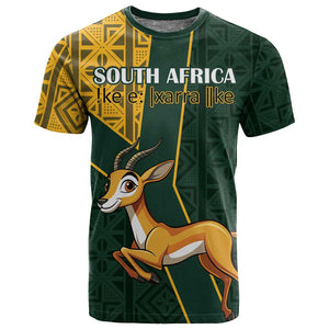 Custom South Africa Springbok Jumping T shirt With Kente Patterns