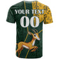 Custom South Africa Springbok Jumping T shirt With Kente Patterns