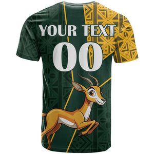 Custom South Africa Springbok Jumping T shirt With Kente Patterns