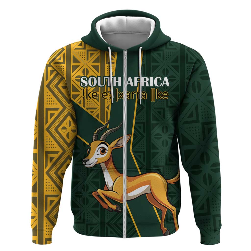 Custom South Africa Springbok Jumping Zip Hoodie With Kente Patterns by ...