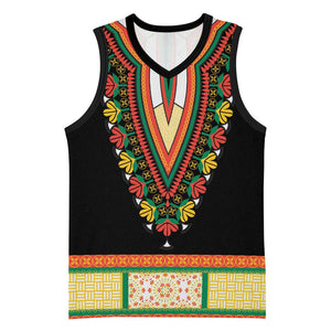 Africa Dashiki Basketball Jersey Embroidery Neckline Floral Pattern - African Pride