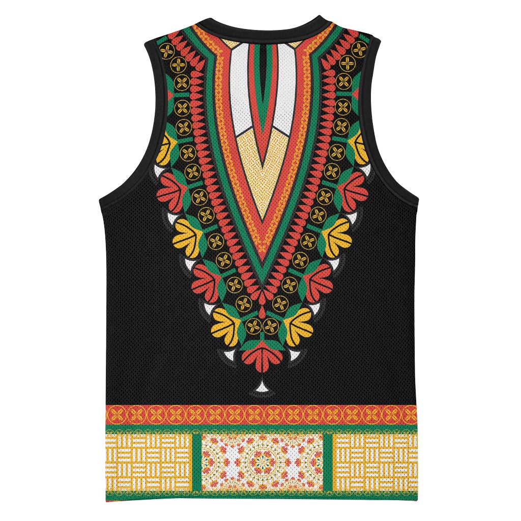 Africa Dashiki Basketball Jersey Embroidery Neckline Floral Pattern - African Pride