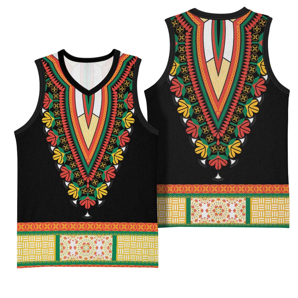 Africa Dashiki Basketball Jersey Embroidery Neckline Floral Pattern - African Pride
