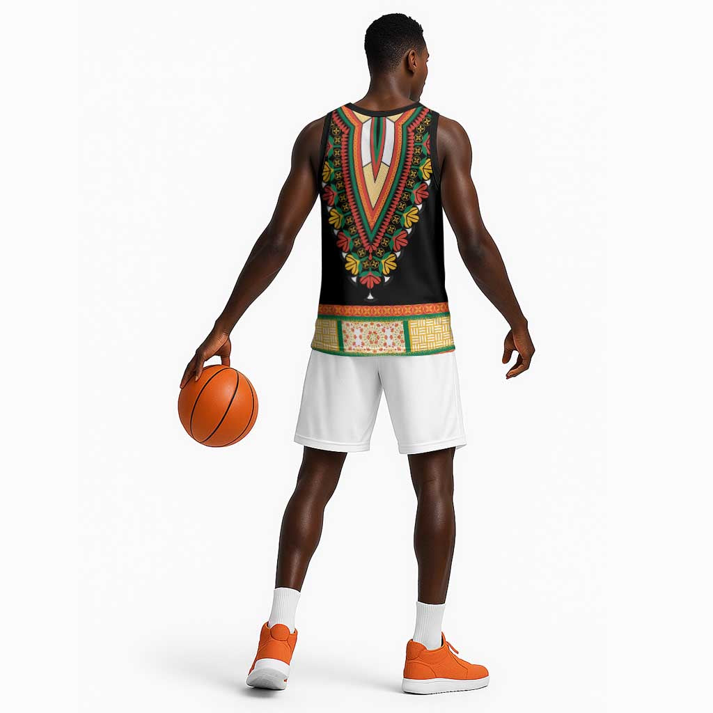Africa Dashiki Basketball Jersey Embroidery Neckline Floral Pattern - African Pride
