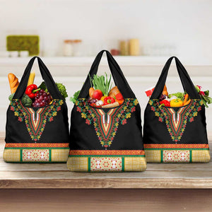 Africa Dashiki Grocery Bag Embroidery Neckline Floral Pattern