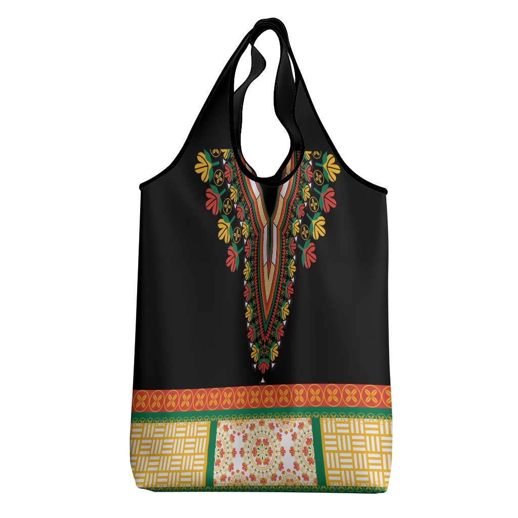 Africa Dashiki Grocery Bag Embroidery Neckline Floral Pattern
