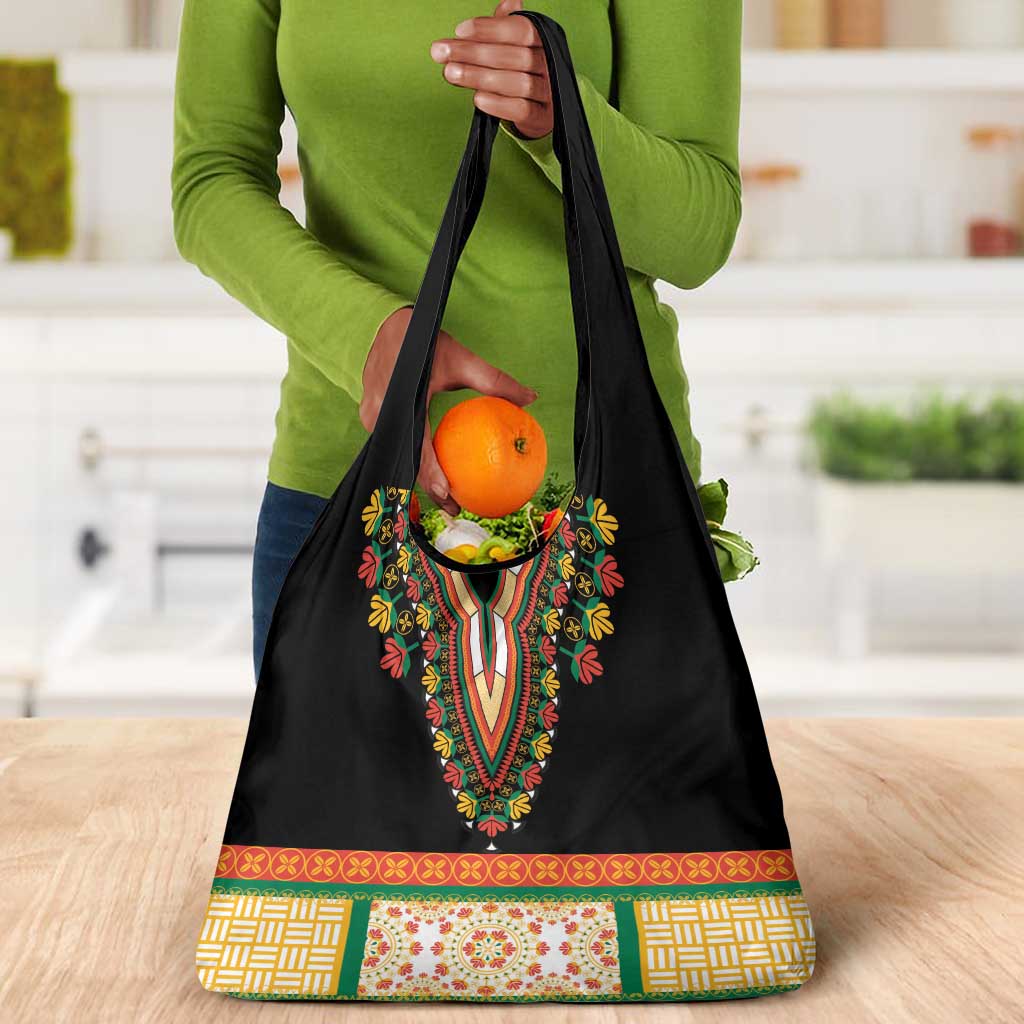 Africa Dashiki Grocery Bag Embroidery Neckline Floral Pattern