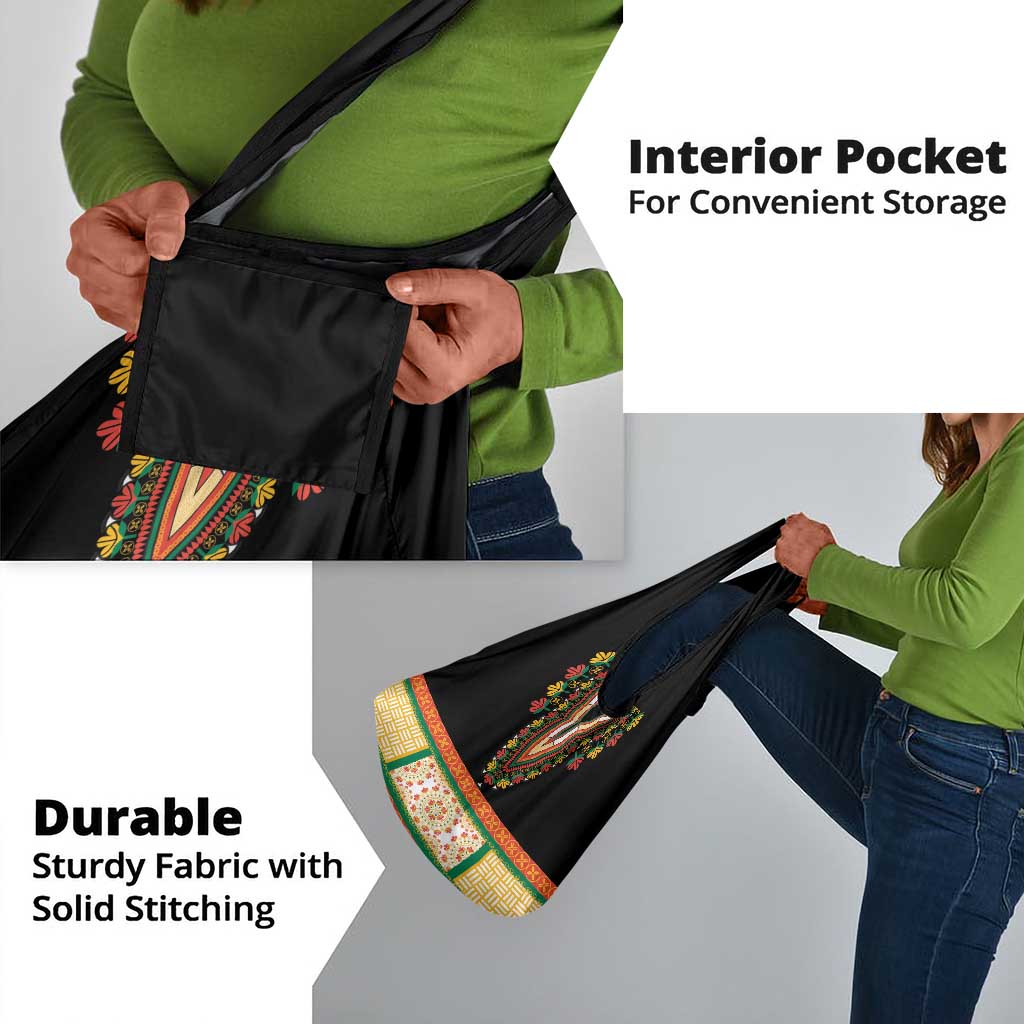 Africa Dashiki Grocery Bag Embroidery Neckline Floral Pattern