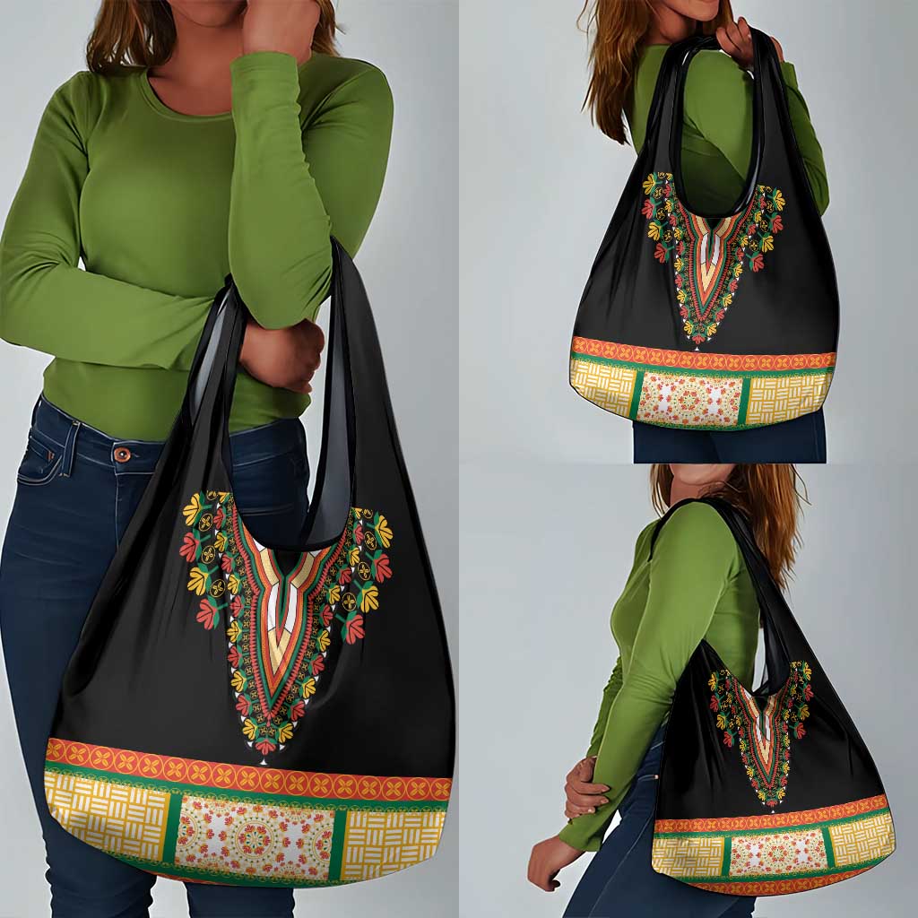 Africa Dashiki Grocery Bag Embroidery Neckline Floral Pattern