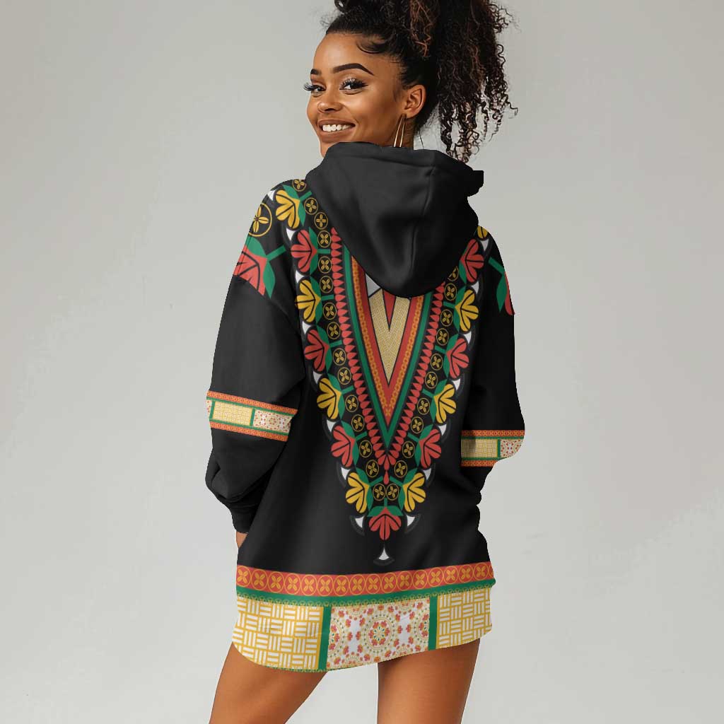 Africa Dashiki Hoodie Dress Embroidery Neckline Floral Pattern