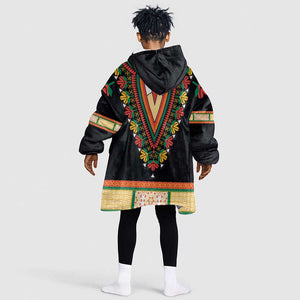 Africa Dashiki KId Wearable Blanket Hoodie Embroidery Neckline Floral Pattern