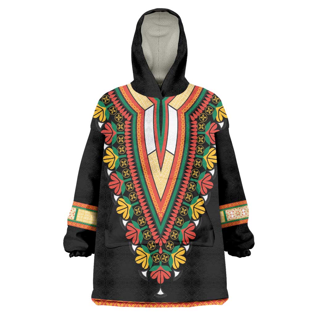 Africa Dashiki KId Wearable Blanket Hoodie Embroidery Neckline Floral Pattern