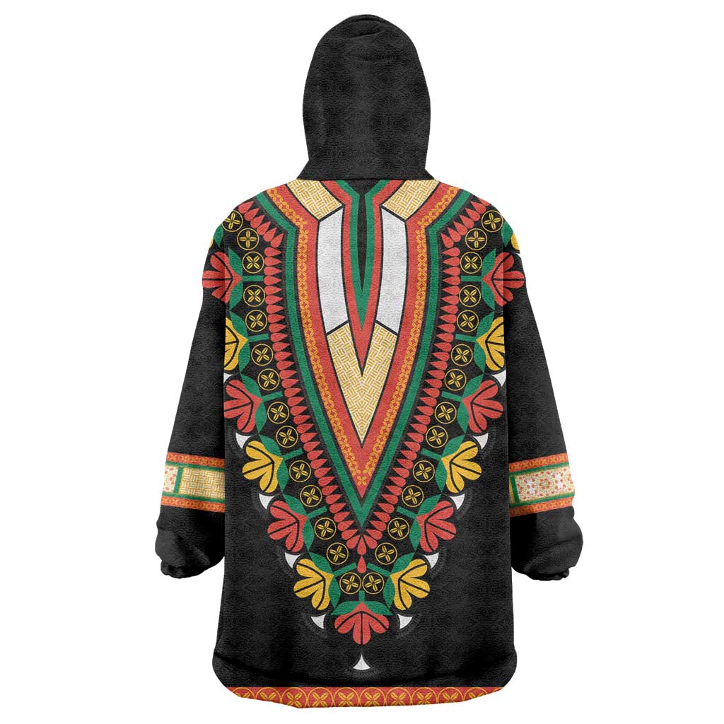 Africa Dashiki KId Wearable Blanket Hoodie Embroidery Neckline Floral Pattern