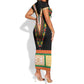 Africa Dashiki Short Sleeve Bodycon Dress Embroidery Neckline Floral Pattern LT18