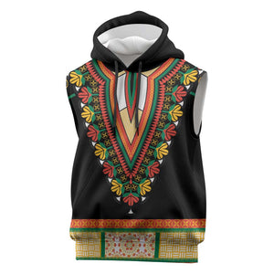 Africa Dashiki Sleeveless Hoodie Embroidery Neckline Floral Pattern - African Pride