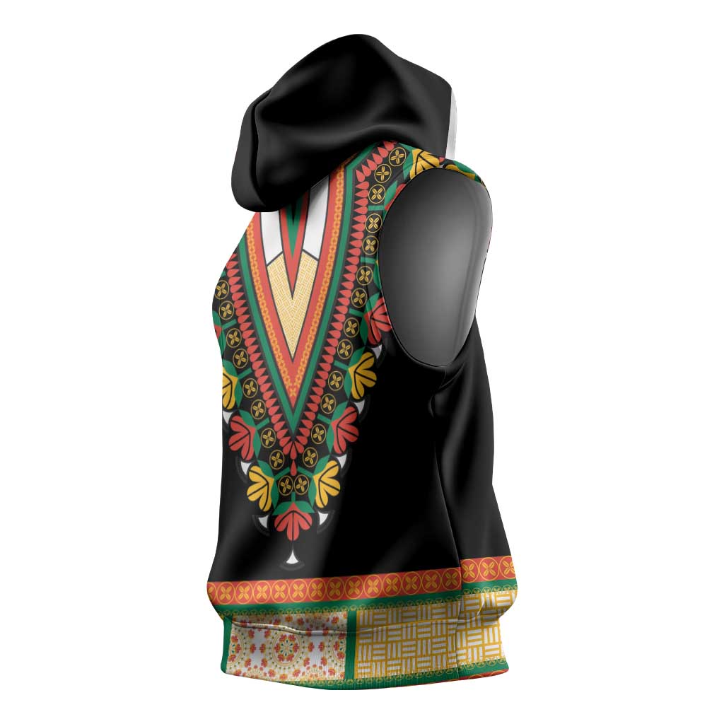 Africa Dashiki Sleeveless Hoodie Embroidery Neckline Floral Pattern - African Pride