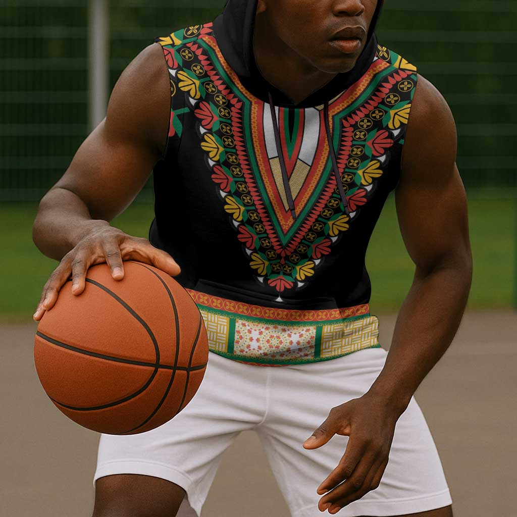 Africa Dashiki Sleeveless Hoodie Embroidery Neckline Floral Pattern - African Pride