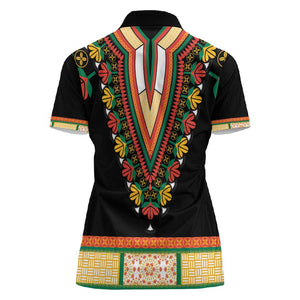 Africa Dashiki Women Polo Shirt Embroidery Neckline Floral Pattern