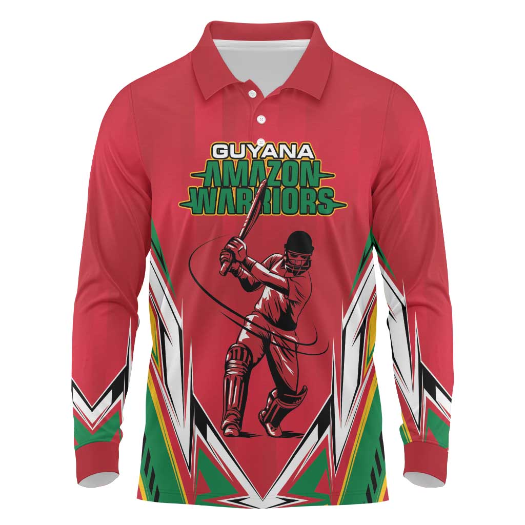 Guyana Cricket Amazon Warriors Custom Long Sleeve Polo Shirt Go Champion - African Pride
