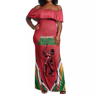 Guyana Cricket Amazon Warriors Custom Off Shoulder Maxi Dress Go Champion - African Pride