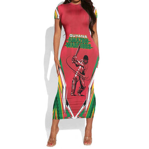 Guyana Cricket Amazon Warriors Custom Short Sleeve Bodycon Dress Go Champion - African Pride