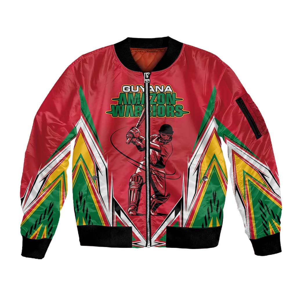 Guyana Cricket Amazon Warriors Custom Sleeve Zip Bomber Jacket Go Champion - African Pride