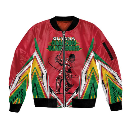 Guyana Cricket Amazon Warriors Custom Sleeve Zip Bomber Jacket Go Champion - African Pride