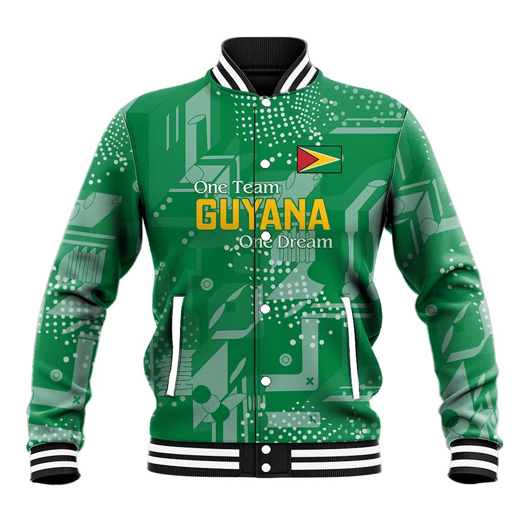 One Team One Game Guyana Football Custom Baseball Jacket Pride Of Guyana Green Version - African Pride