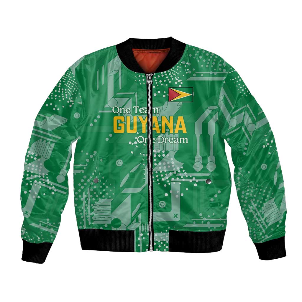 One Team One Game Guyana Football Custom Bomber Jacket Pride Of Guyana Green Version - African Pride