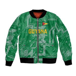 One Team One Game Guyana Football Custom Bomber Jacket Pride Of Guyana Green Version - African Pride
