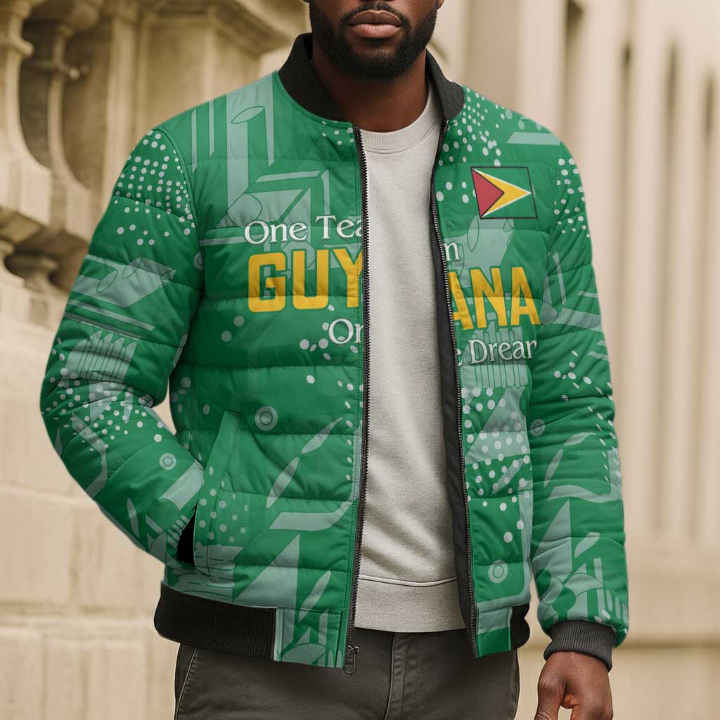 One Team One Game Guyana Football Custom Bomber Puffer Jacket Pride Of Guyana Green Version