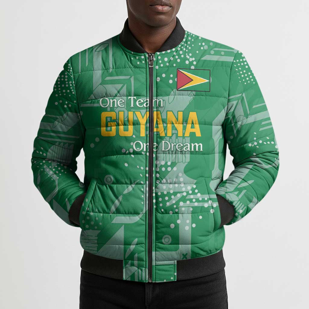 One Team One Game Guyana Football Custom Bomber Puffer Jacket Pride Of Guyana Green Version