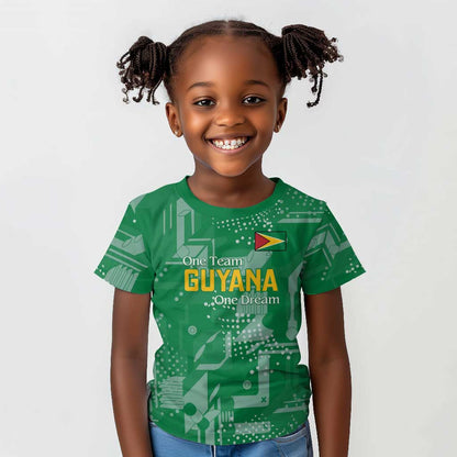 One Team One Game Guyana Football Custom Kid T shirt Pride Of Guyana Green Version - African Pride